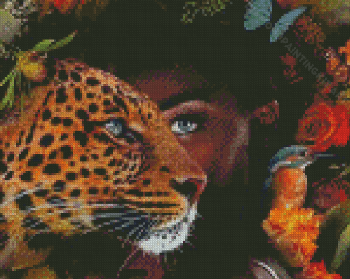 Black Lady And Tiger Diamond Paintings