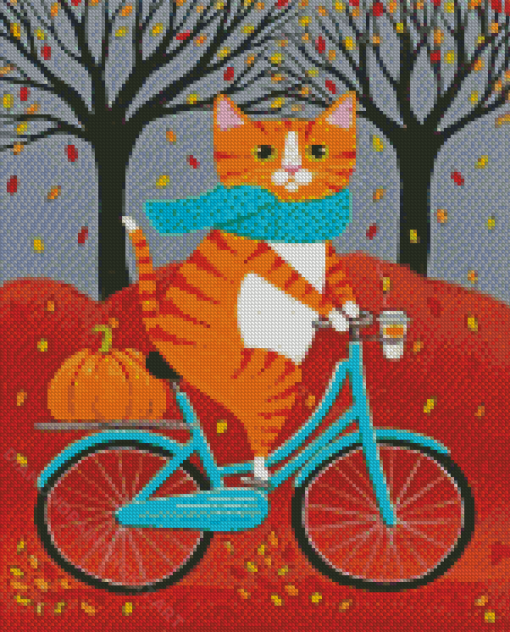 Cat On Bicycle Diamond Paintings