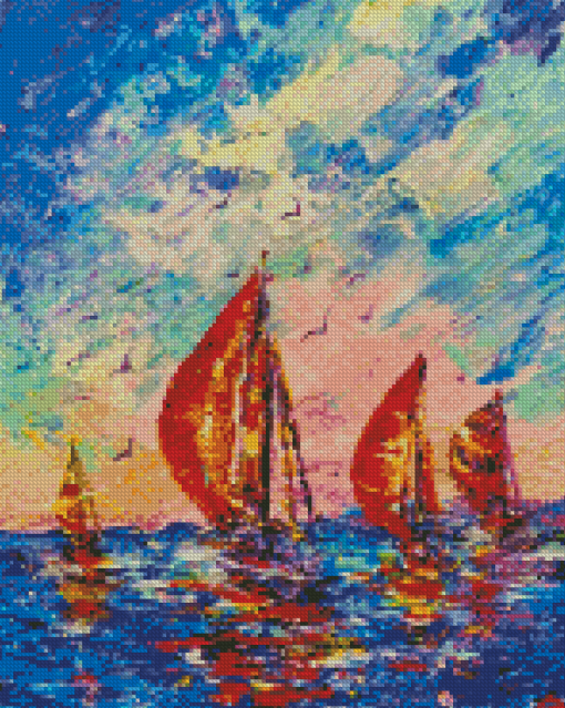 Colorful Sailboats Abstract Diamond Paintings