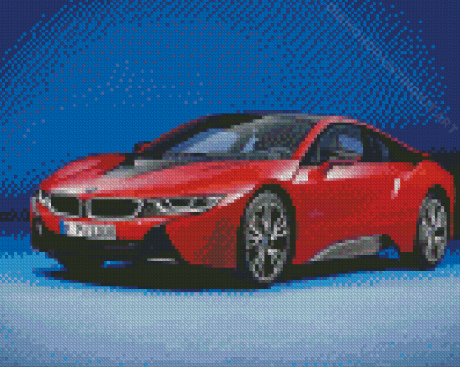 Red Bmw I8 Car Diamond Paintings