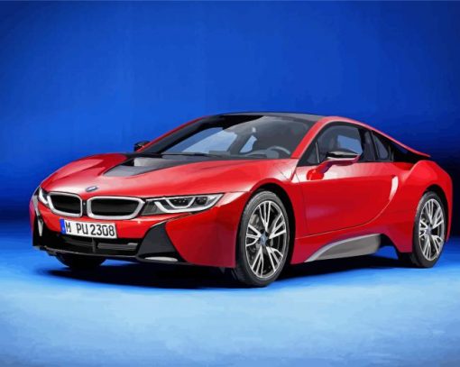 Red Bmw I8 Car Diamond Paintings