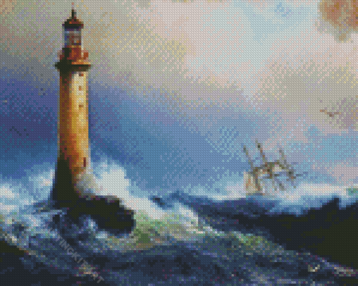 Ship And Lighthouse In Storm Diamond Paintings