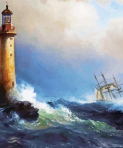 Ship And Lighthouse In Storm Diamond Paintings