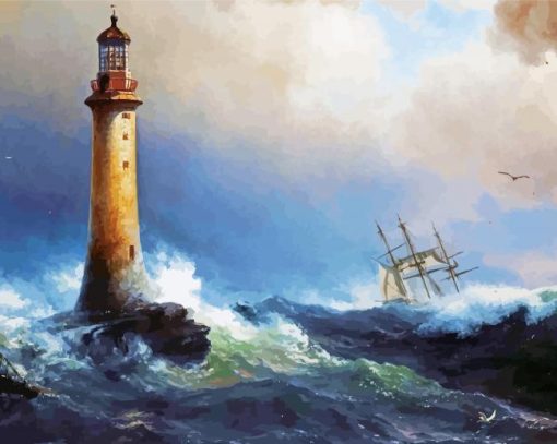 Ship And Lighthouse In Storm Diamond Paintings