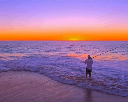 Sunset And Fisherman Diamond Paintings