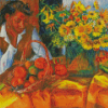 Woman With Fruits And Flowers Diamond Paintings