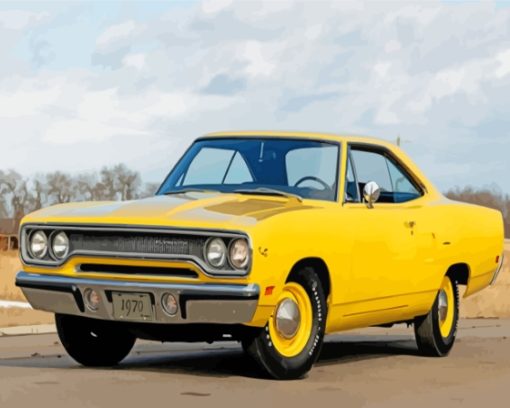 1970 Yellow Plymouth Roadrunner Car Diamond Paintings