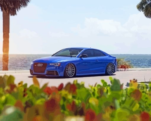 Blue Audi RS5 Seaside Diamond Paintings