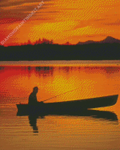 Canoe Silhouette At Sunset Diamond Paintings