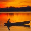 Canoe Silhouette At Sunset Diamond Paintings