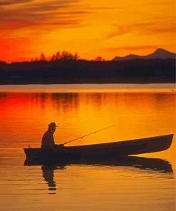 Canoe Silhouette At Sunset Diamond Paintings