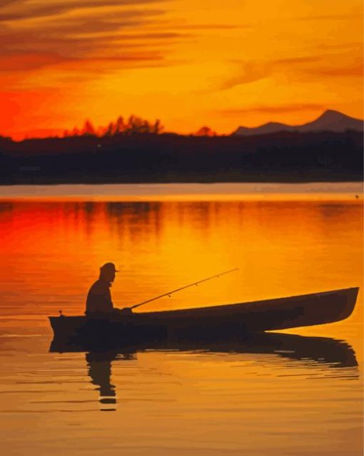 Canoe Silhouette At Sunset Diamond Paintings