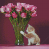 Cat And Roses Diamond Paintings