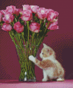 Cat And Roses Diamond Paintings