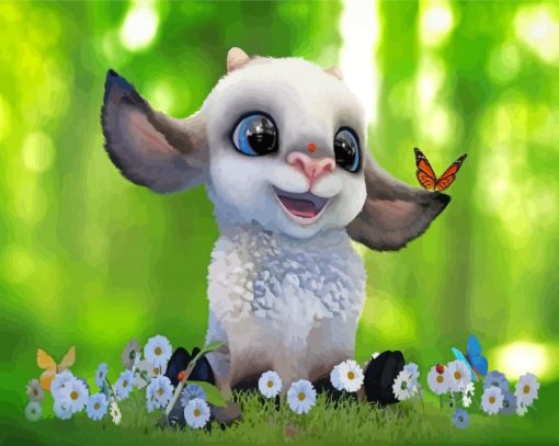 Cute Lamb And Buttefly Diamond Paintings