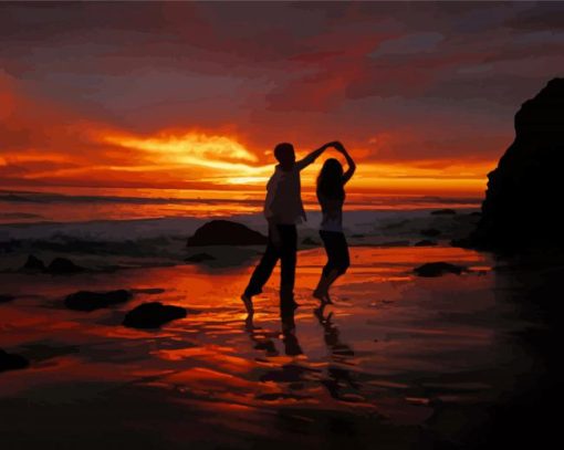 Dancing Couple In The Beach Silhouette Diamond Paintings