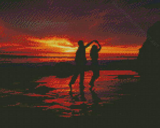 Dancing Couple In The Beach Silhouette Diamond Paintings