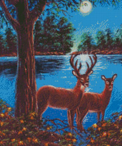 Deer Couple In The Moonlight Diamond Paintings