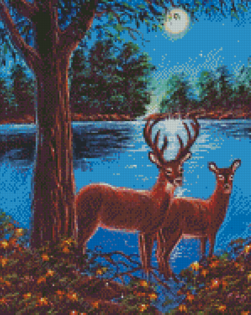 Deer Couple In The Moonlight Diamond Paintings