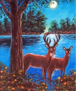 Deer Couple In The Moonlight Diamond Paintings