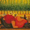 Fat Romantic Couple At The Farm Diamond Paintings