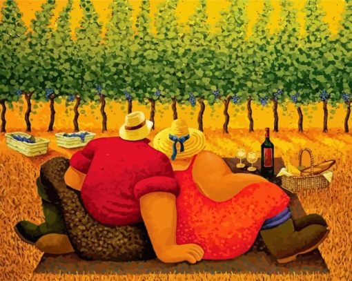 Fat Romantic Couple At The Farm Diamond Paintings