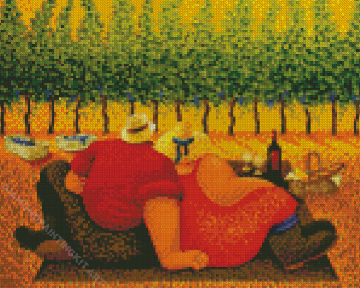 Fat Romantic Couple At The Farm Diamond Paintings