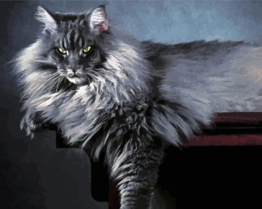 Fluffy Long Hair Grey Cat Diamond Paintings