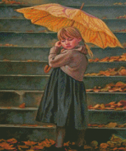 Girl Yellow Umbrella Diamond Paintings