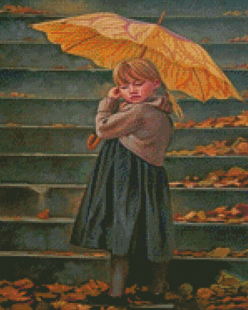 Girl Yellow Umbrella Diamond Paintings