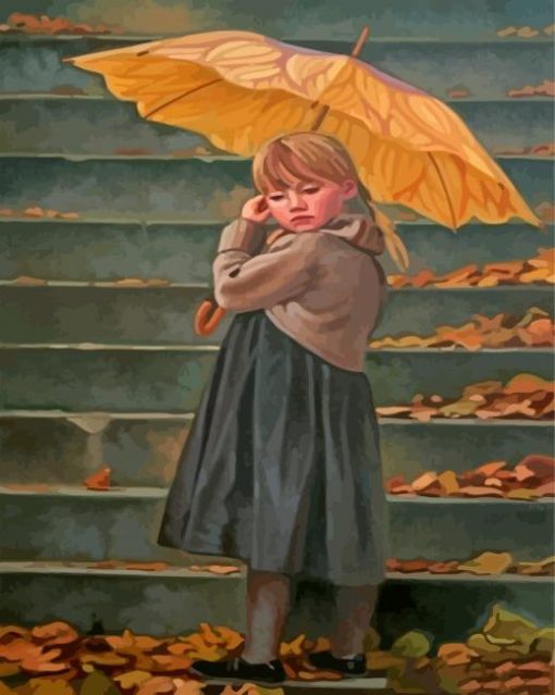 Girl Yellow Umbrella Diamond Paintings