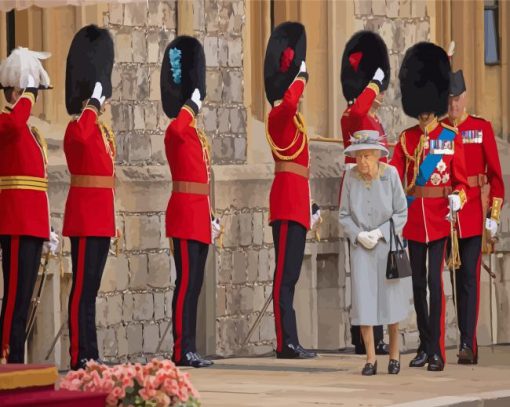 Grenadier Guards And Queen Elizabeth Diamond Paintings