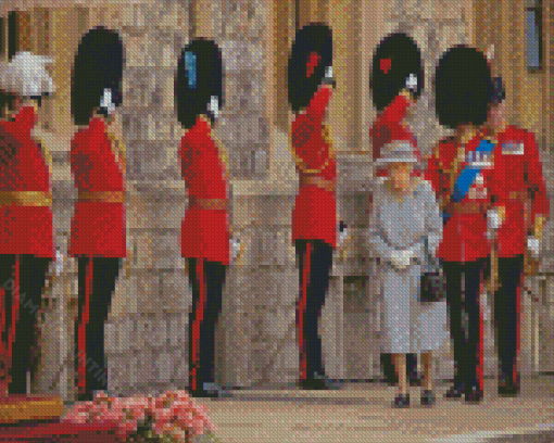 Grenadier Guards And Queen Elizabeth Diamond Paintings