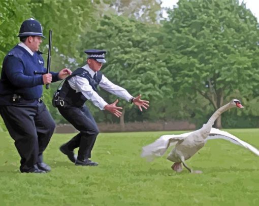 Hot Fuzz Characters And Bird Diamond Paintings