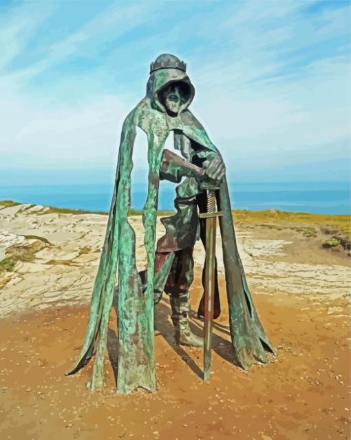 Man Holding Sword Statue In Tintagel Diamond Paintings