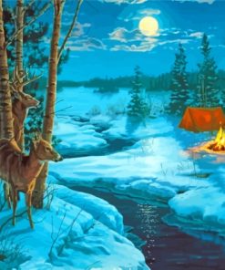 Moonlight Camping In Snow Diamond Paintings