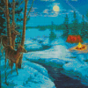 Moonlight Camping In Snow Diamond Paintings