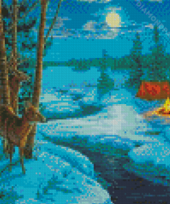 Moonlight Camping In Snow Diamond Paintings