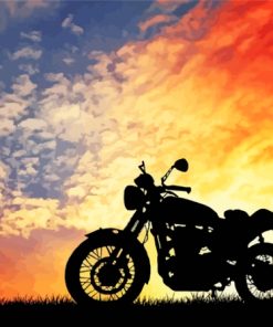 Motorcycle Silhouette In Sunset Diamond Paintings