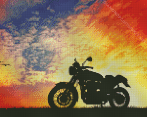 Motorcycle Silhouette In Sunset Diamond Paintings