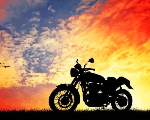 Motorcycle Silhouette In Sunset Diamond Paintings