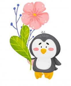 Penguin With Flower Diamond Paintings