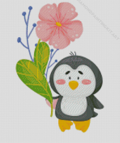 Penguin With Flower Diamond Paintings