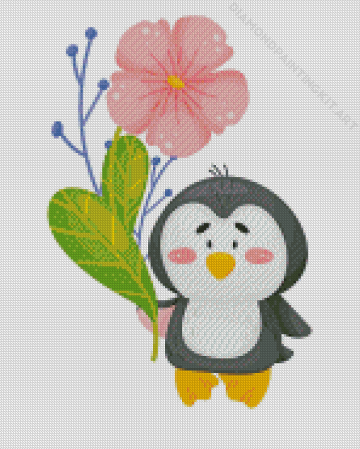 Penguin With Flower Diamond Paintings