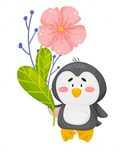 Penguin With Flower Diamond Paintings