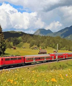 Red Train In Germany Nature Diamond Paintings