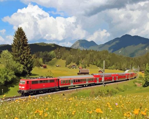 Red Train In Germany Nature Diamond Paintings