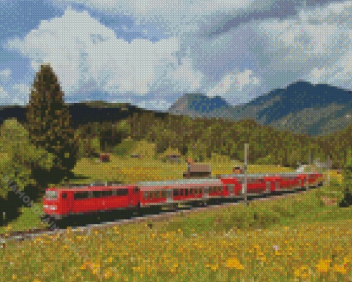 Red Train In Germany Nature Diamond Paintings