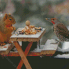 Squirrel And Bird Eating Diamond Paintings