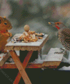 Squirrel And Bird Eating Diamond Paintings